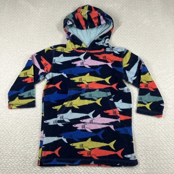 Mini Boden SIze 5-6 Years Shark Towel Swim Cover Blue Hooded Stain - Picture 1 of 10